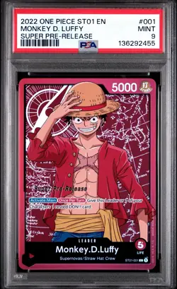 One Piece Monkey.D.Luffy ST01-001 Super Pre-Release Foil Leader PSA 9 - Image 1