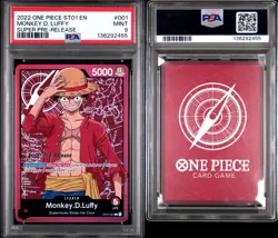 One Piece Monkey.D.Luffy ST01-001 Super Pre-Release Foil Leader PSA 9 - Image 3