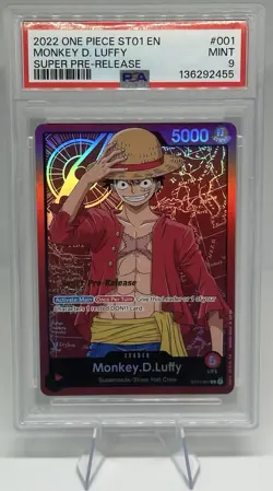 One Piece Monkey.D.Luffy ST01-001 Super Pre-Release Foil Leader PSA 9 - Image 4