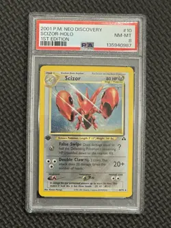 2001 Pokemon Neo Discovery Holo Rare Scizor First Edition 10/75 PSA 8 - Image 1