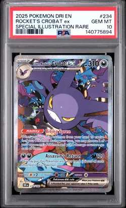 2025 POKEMON DRI EN-DESTINED RIVALS #234 TEAM ROCKET'S CROBAT EX PSA 10 - Image 1