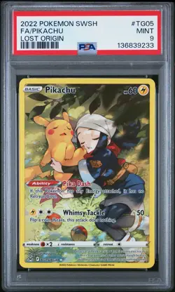 2022 POKEMON SWORD & SHIELD LOST ORIGIN TG05 FULL ART PIKACHU PSA 9 - Image 1