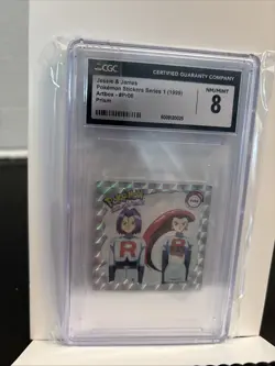 1999 Pokemon Sticker Series 1 PRIZM #PR06 Jesse & James CGC 8 NM/Mint - Image 1