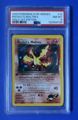 2000 Pokemon Gym Heroes Rocket’s Moltres Holo 1st Edition #12 PSA 8 NM-MT - Image 1