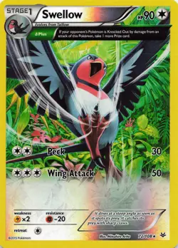 POKEMON Swellow (72 Delta) #72/108 Reverse Holo XY - Roaring Skies NM - Image 1