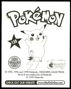 POKEMON SERIES 1, MERLIN TOPPS STICKER # 150, MEWTWO, YEAR 1999 - Image 2