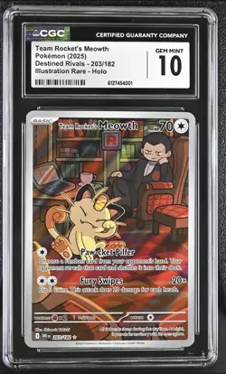 Pokemon Team Rocket's Meowth 203/182 Destined Rivals - CGC 10 - Image 1