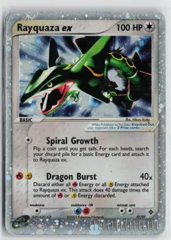 Pokemon DAMAGED Rayquaza ex 97/97 Dragon Holo card - Image 1