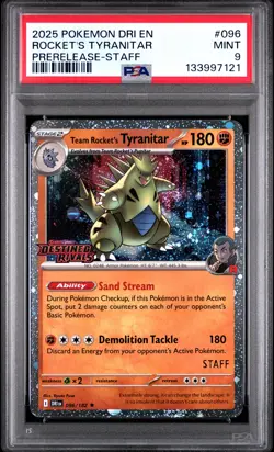 2025 POKEMON DRI EN-DESTINED RIVALS #096 ROCKET'S TYRANITAR PSA 9 - Image 1