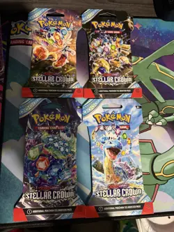 Pokemon TCG Stellar Crown Sleeved Booster Pack Art Set 4 Packs Factory Sealed - Image 1