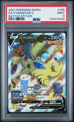 2021 POKEMON SWORD & SHIELD BATTLE STYLES #155 FULL ART/TYRANITAR V PSA 9 - Image 1