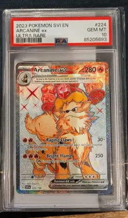 PSA 10 Arcanine EX Ultra Rare Full Art Pokemon TCG Scarlet & Violet 224/198 - Image 1