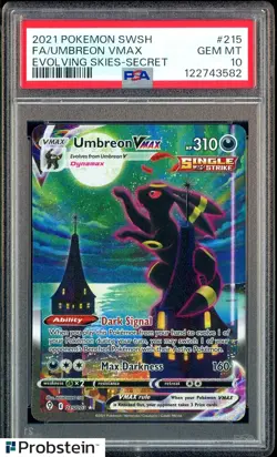2021 Pokemon SWSH Evolving Skies Secret #215 FA Umbreon VMAX PSA 10 GEM MINT - Image 1