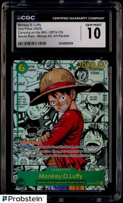 One Piece TCG Luffy Manga OP13 CGC 10 OP13-118 - Image 1