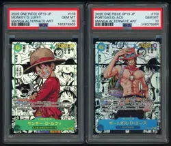 Lot (2) One Piece Manga JPN OP13 118 Monkey D. Luffy 119 Portgas D. Ace PSA 10 - Image 1