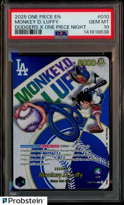 2025 ONE PIECE PROMOS DODGERS X ONE PIECE NIGHT #010 MONKEY D. LUFFY PSA 10 - Image 1