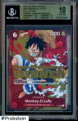 2022 ONE PIECE PROMOS SUPER PRE-RELEASE-WINNER #P001 MONKEY D. LUFFY BGS 10 - Image 1