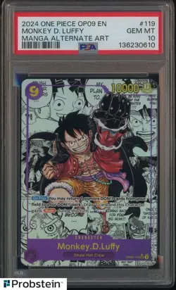 2024 One Piece OP09 En Manga Alternate Art #119 Monkey D. Luffy PSA 10 GEM MINT - Image 1