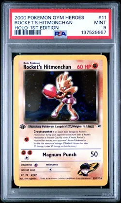 Pokemon Card Rocket's Hitmonchan 11/132 1st Edition Holo PSA 9 WOTC Gym Heroes - Image 1