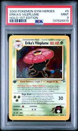 Pokemon Card Erika's Vileplume 5/132 1st Edition Holo PSA 9 WOTC Gym Heroes - Image 1