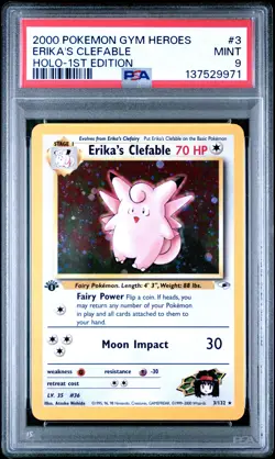 Pokemon Card Erika's Clefable 3/132 1st Edition Holo PSA 9 WOTC Gym Heroes - Image 1