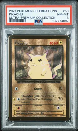 PSA 8 Pikachu 58/102 2021 Celebrations UPC Metal Promo Pokemon Card - Image 1