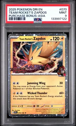 2025 POKEMON DRI EN-DESTINED RIVALS #070 TEAM ROCKET'S ZAPDOS PSA 9 - Image 1