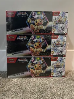 Pokemon TCG: Sam’s Club Prismatic Evolutions Surprise Box & Booster Bundle (3x) - Image 1