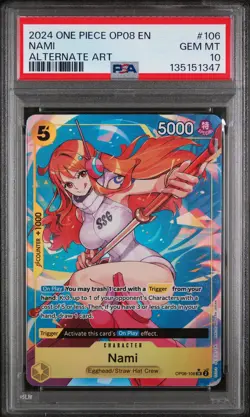 2024 ONE PIECE OP08-TWO LEGENDS ALTERNATE ART #106 NAMI PSA 10 - Image 1