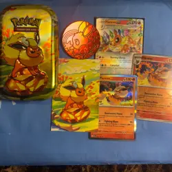 Pokemon TCG— Prismatic Evolutions Flareon Mini Tin 14/131 Reverse Holo{53 Cards} - Image 1