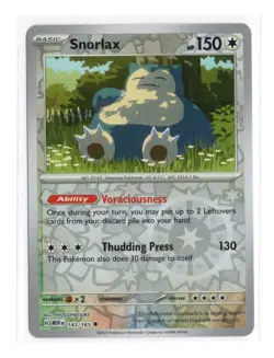 Pokemon Snorlax 143/165 Scarlet & Violet 151 Reverse Holo Uncommon NM 2023 - Image 1