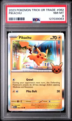 2023 POKEMON TRICK OR TRADE #062 PIKACHU PSA 8 - Image 1