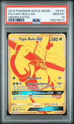 2019 POKEMON SUN & MOON HIDDEN FATES #SV91 FULL ART/TAPU BULU GX PSA 10 - Image 1
