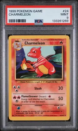 1999 POKEMON BASE SET UNLIMITED #24 CHARMELEON PSA 9 MINT - Image 1