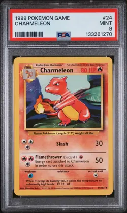 1999 POKEMON BASE SET UNLIMITED #24 CHARMELEON PSA 9 MINT - Image 3
