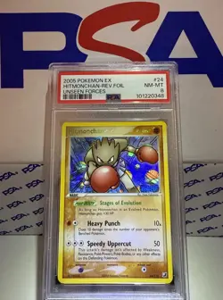 2005 Pokemon EX Unseen Forces #24 Hitmonchan Reverse Foil PSA 8 NM-MT - Image 1