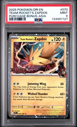 2025 POKEMON DRI EN-DESTINED RIVALS #070 TEAM ROCKET'S ZAPDOS PSA 9 - Image 1