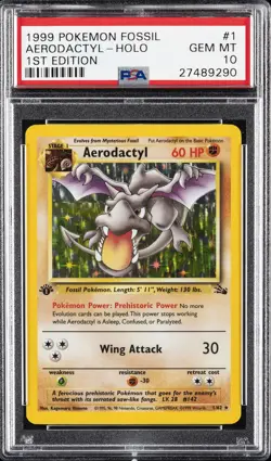 1999 POKEMON FOSSIL 1ST EDITION #1 AERODACTYL-HOLO PSA 10 - Image 1