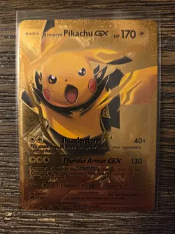 Pokemon Armored Pikachu GX GOLD Foil Fan Art Collector Card - 170 HP - 24/100 - Image 1