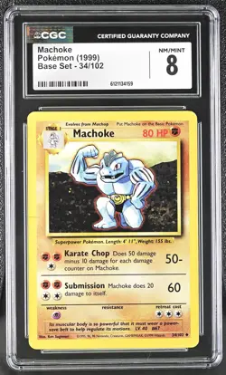 CGC 8 Machoke 1999 Base Set 34/102 Pokemon Card - Image 1