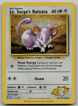 Lt. Surge's Rattata Classic Collection Trading Card Game Classic 015/034 NM - Image 1