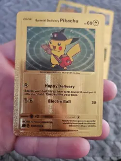 Pikachu LOT of 4 Gold Foil Vinyl Fan Art Textured Collector Cards Card MINT - Image 3