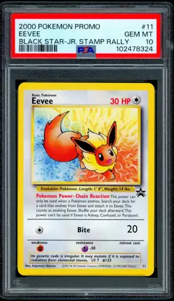 2000 Pokemon EEVEE Black Star Promo JR STAMP RALLY Non Holo #11 PSA 10 GEM MINT - Image 1