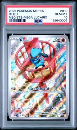 2025 POKEMON MEP EN-ME BLACK STAR PROMO #010 RIOLU PSA 10 - Image 1