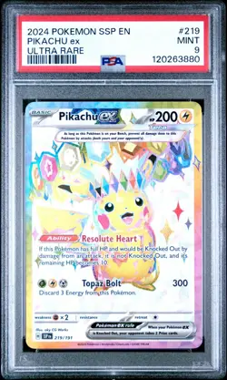 2024 Pokemon SV Surging Sparks SSP EN Pikachu Ex #219/191 PSA 9 - Image 1
