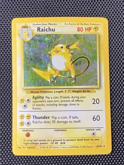 Pokemon TCG Base Set Raichu Holo Rare Card 14/102 Vintage LP Condition - Image 1