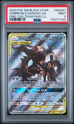 2020 POKEMON SM BLACK STAR PROMO TAG TEAM POWERS COLL UMBREON & DARKRAI GX PSA 9 - Image 1