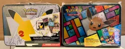 NEW Pokemon TCG Pikachu Celebrations & Eevee Treasure Chest Lunchbox Tin Lot (2) - Image 1