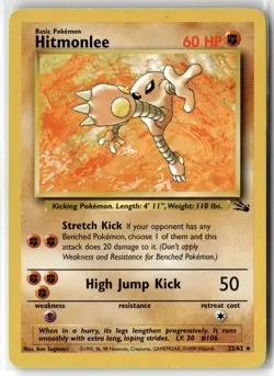 Hitmonlee ⭐ 22/62 Rare Fossil 1999 Pokemon LP - Image 1