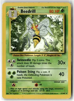Beedrill ⭐ 17/102 Rare Base Set 1999 Pokemon LP - Image 1